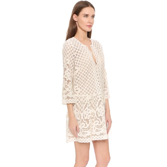 BCBG Laurice Cream / White Floral Florets lace tunic sleeves Embroidery dress - Picture 4 of 14